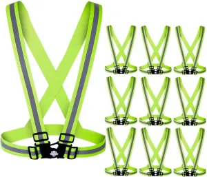 Dazonity High Visibility Safety Vest,10 Packs,Lightweight,Adjustable & Elastic Vest,Hi Vis Reflective Strips, Fit for Men & Women, Construction,Cycling, Runnning, Surveyor, (Yellow)