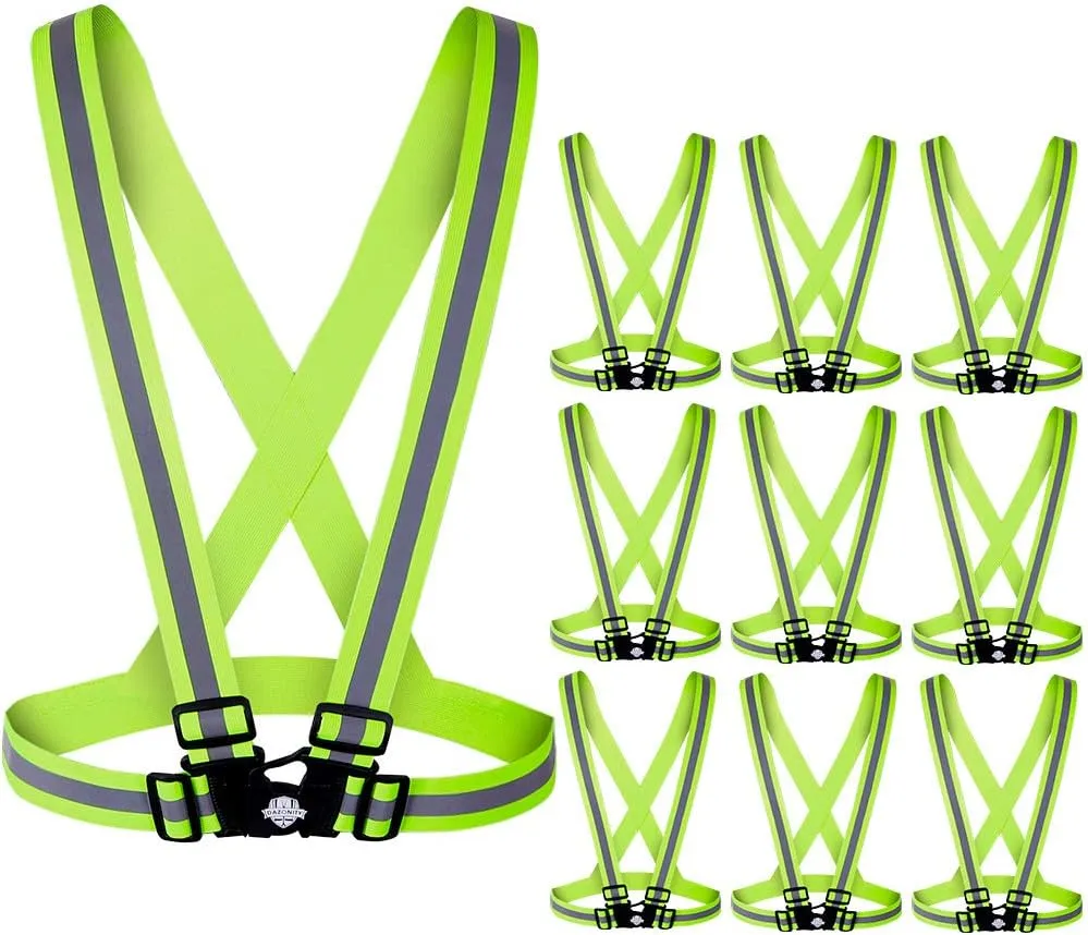 Dazonity High Visibility Safety Vest,10 Packs,Lightweight,Adjustable & Elastic Vest,Hi Vis Reflective Strips, Fit for Men & Women, Construction,Cycling, Runnning, Surveyor, (Yellow)