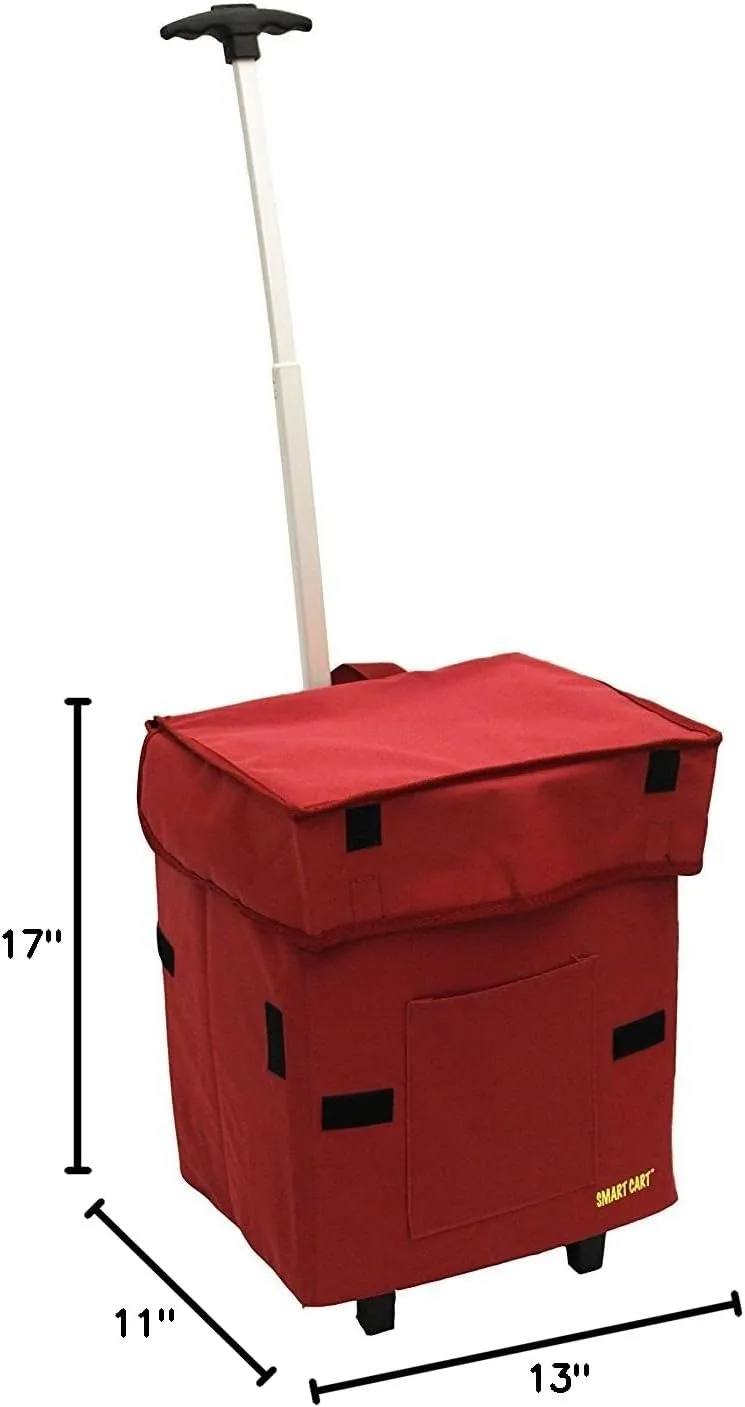 dbest products Smart Cart, RED Collapsible Rolling Utility Cart Basket Grocery Shopping Teacher Hobby Craft Art
