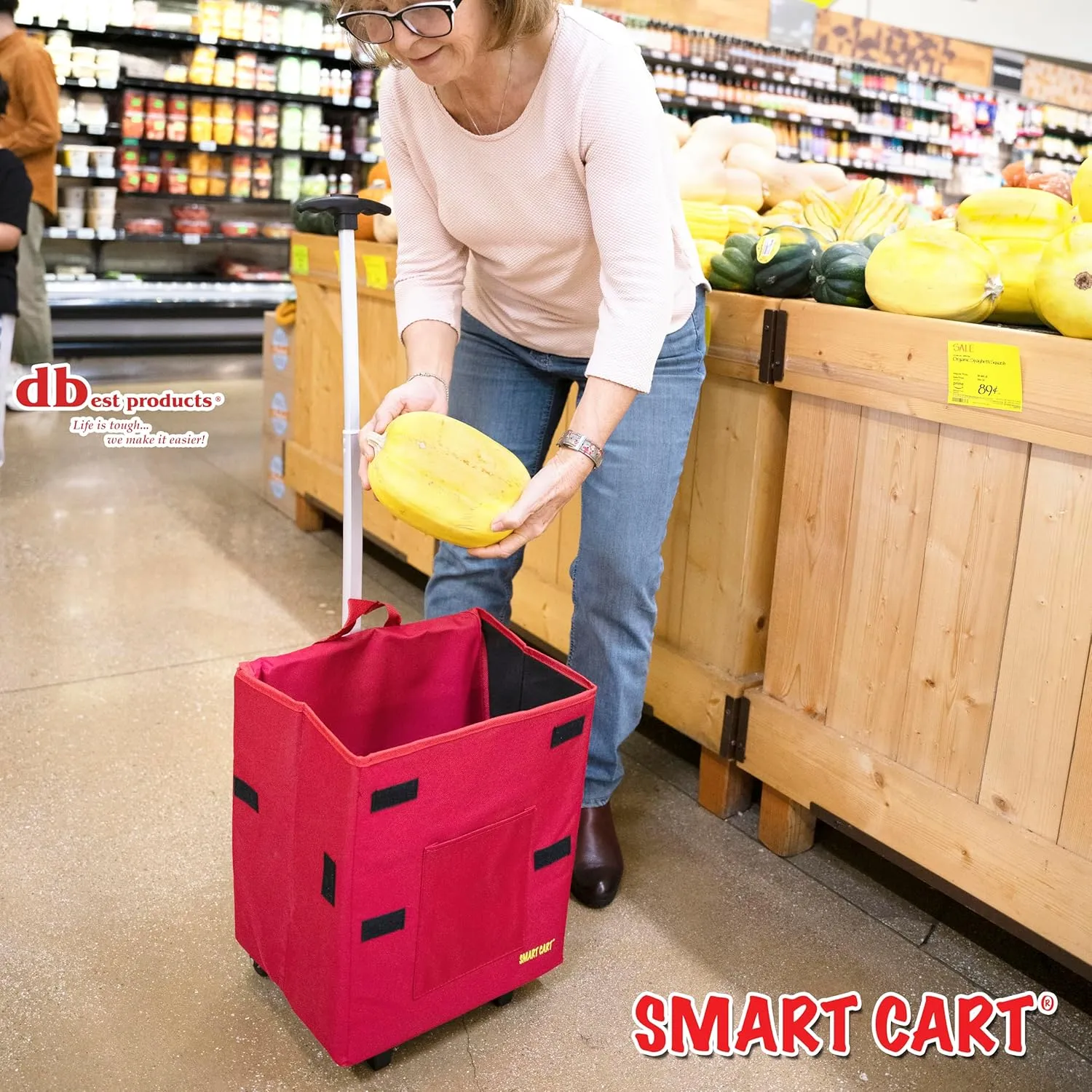 dbest products Smart Cart, RED Collapsible Rolling Utility Cart Basket Grocery Shopping Teacher Hobby Craft Art