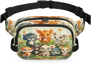 Deep Forest Cartoon Animals Fanny Pack Waist Hip Bum Bag with Adjustable Belt Lightweight and Comfortable for Men and Women for Travel Sports Hiking Hiking Camping