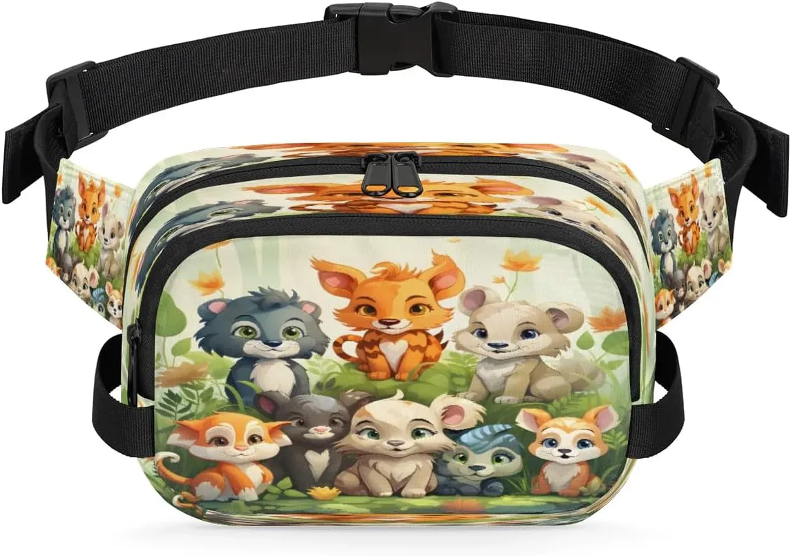 Deep Forest Cartoon Animals Fanny Pack Waist Hip Bum Bag with Adjustable Belt Lightweight and Comfortable for Men and Women for Travel Sports Hiking Hiking Camping