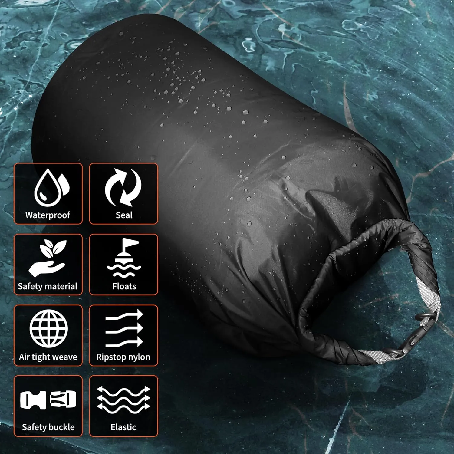 Desoto Waterproof Dry Bag 2 packs, 2L/5L/10L/20L/40L/70L Dry Sack Lightweight Portable, Dry Storage Bag to Keep Gear Dry Clean for Kayaking, Gym, Hiking, Swimming, Camping (Black, 20L)