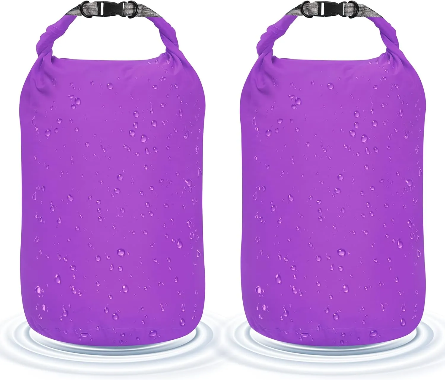 Desoto Waterproof Dry Bag 2 packs, 2L/5L/10L/20L/40L/70L Dry Sack Lightweight Portable, Dry Storage Bag to Keep Gear Dry Clean for Kayaking, Gym, Hiking, Swimming, Camping (Purple, 20L)