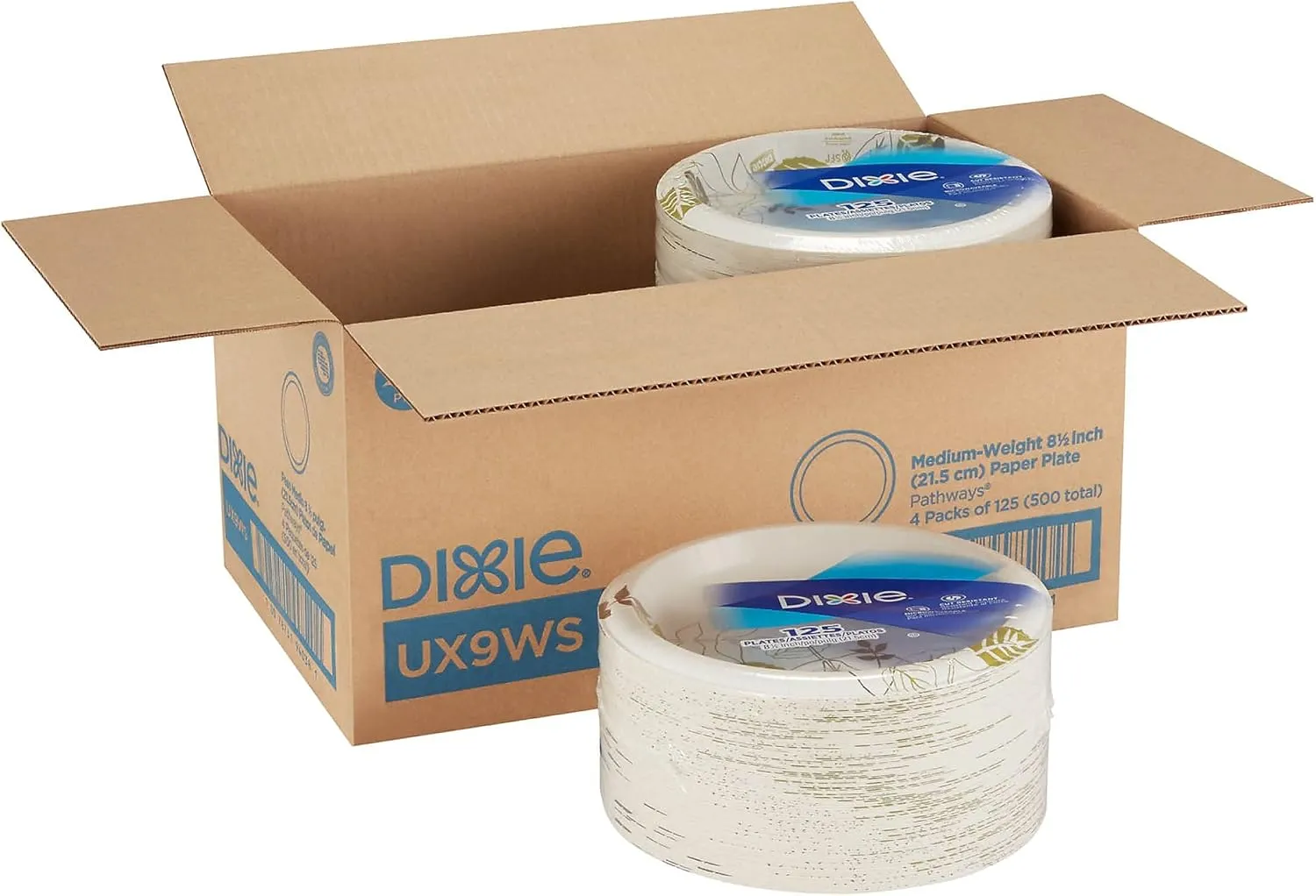 Dixie 8.5" Medium-Weight Paper Plates by GP PRO (Georgia-Pacific), Pathways, UX9WS, 500 Count (125 Plates Per Pack, 4 Packs Per Case)