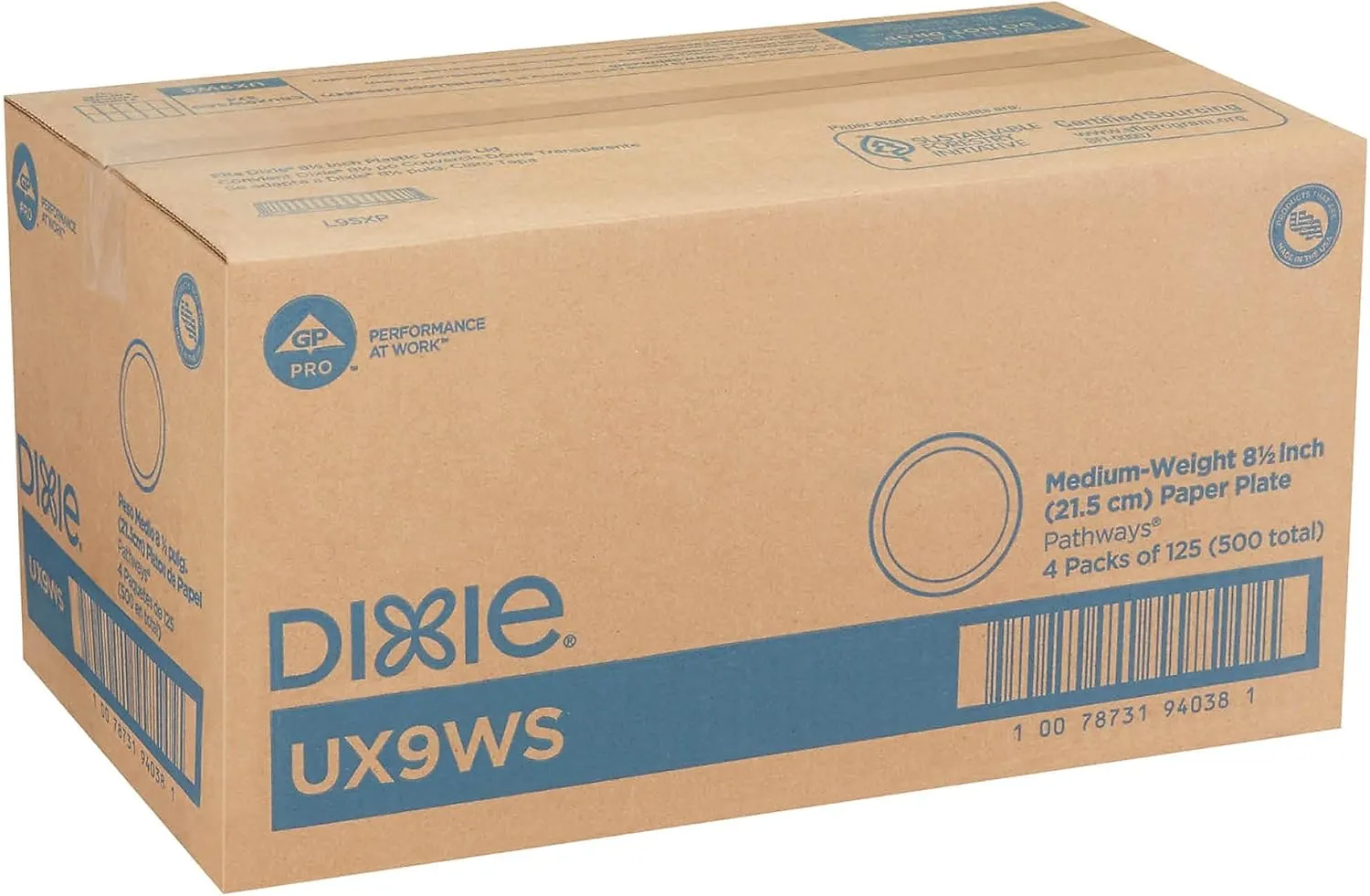 Dixie 8.5" Medium-Weight Paper Plates by GP PRO (Georgia-Pacific), Pathways, UX9WS, 500 Count (125 Plates Per Pack, 4 Packs Per Case)