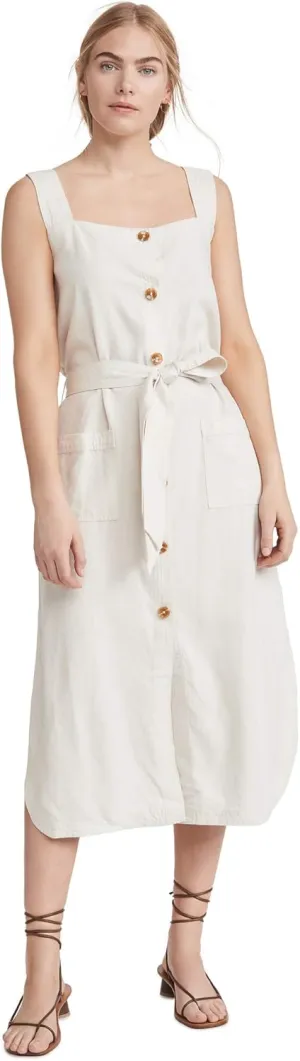 DL1961 Womens Lexia Linen Blend Sleeveless Midi Dress Beige S