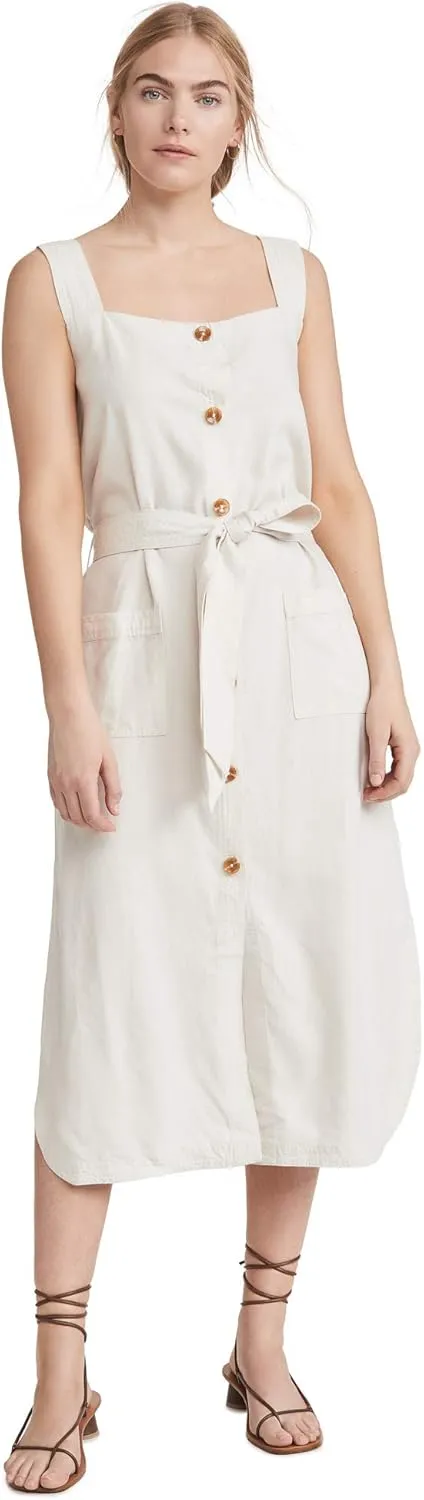 DL1961 Womens Lexia Linen Blend Sleeveless Midi Dress Beige S