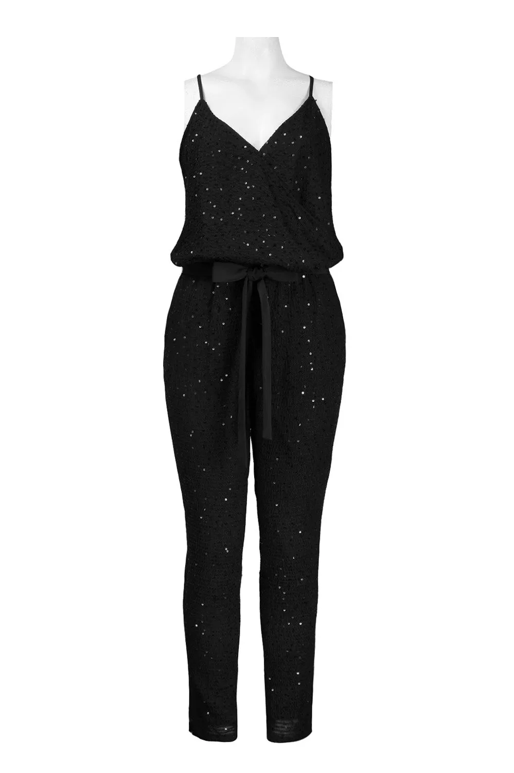 Donna Morgan Adjustable Strap Bow Tie Detail Sequined Skinny Jumpsuit