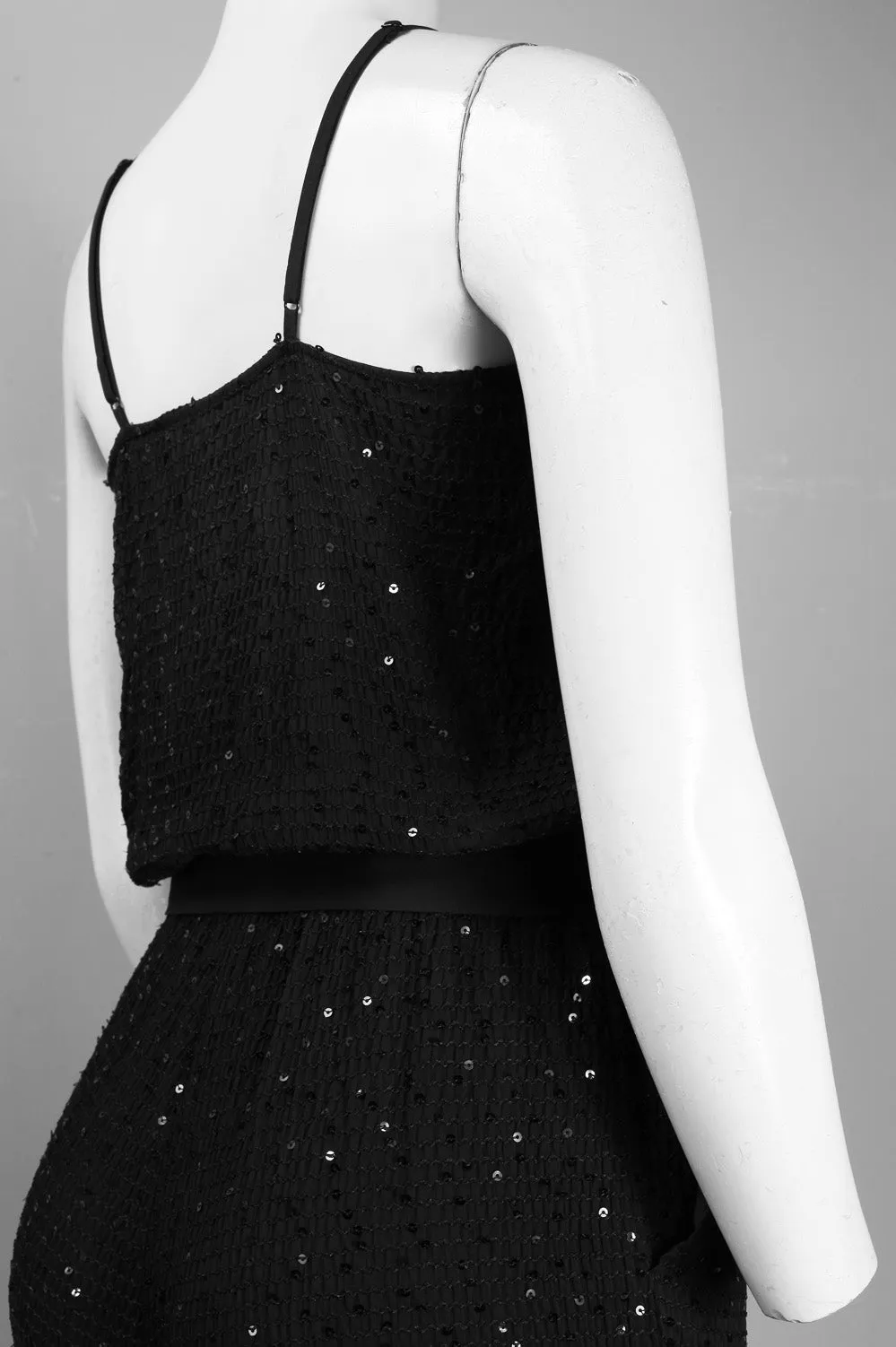 Donna Morgan Adjustable Strap Bow Tie Detail Sequined Skinny Jumpsuit