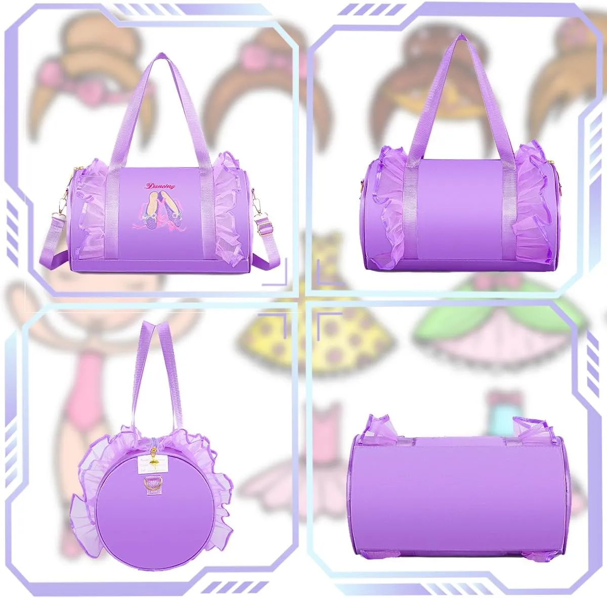 Dorlubel Cute Toddler Ballet Dance Bag for little Girl Tutu Dress Bag with Key Chain (Purple Shoes)