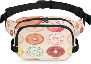 Doughnuts Fanny Pack for Men Women American Classic Breakfast Fashion Crossbody Bag Waterproof Waist Bag for Traveling Camping Biking Running Outdoor Activities