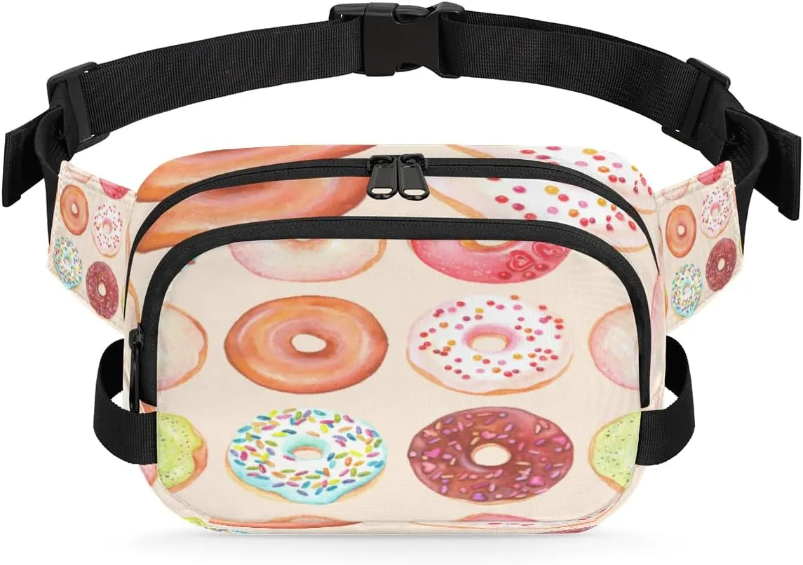 Doughnuts Fanny Pack for Men Women American Classic Breakfast Fashion Crossbody Bag Waterproof Waist Bag for Traveling Camping Biking Running Outdoor Activities