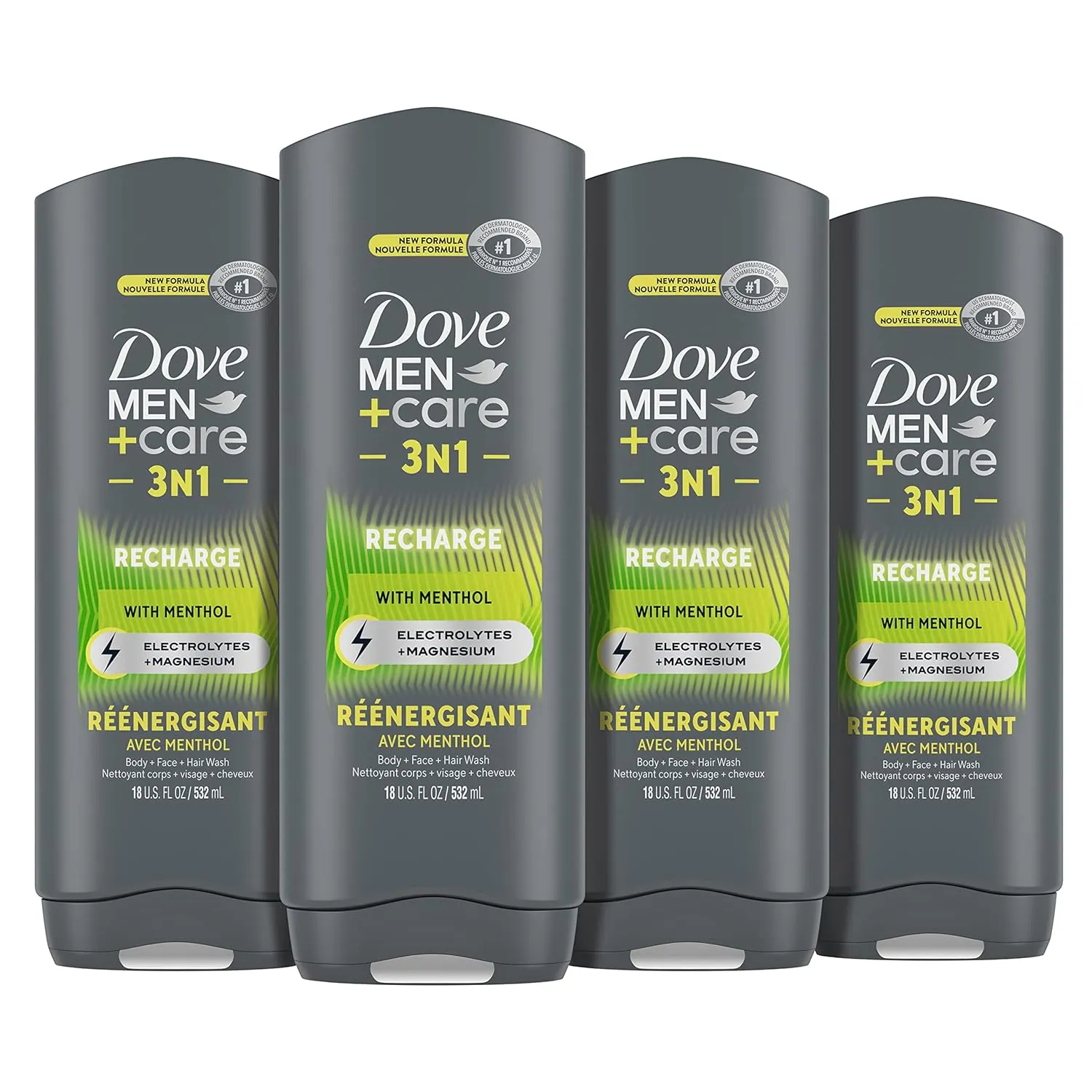 DOVE MEN   CARE Post-Workout Body Wash 3N1 Recharge 4 Count For Men With Menthol, 18 oz