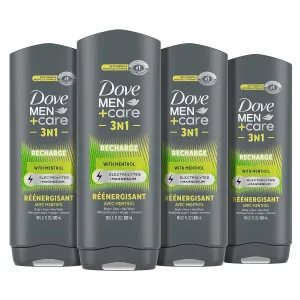DOVE MEN   CARE Post-Workout Body Wash 3N1 Recharge 4 Count For Men With Menthol, 18 oz