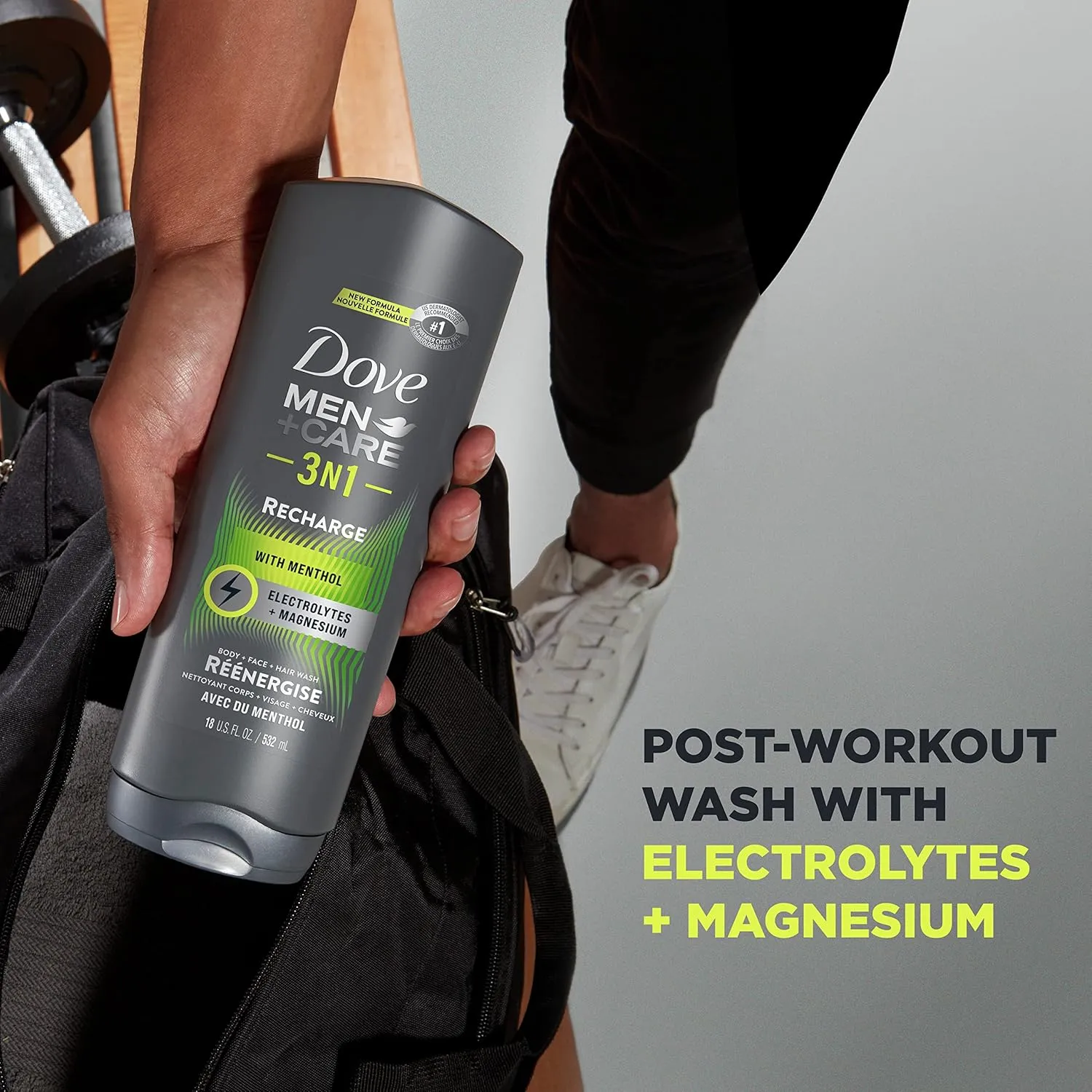 DOVE MEN   CARE Post-Workout Body Wash 3N1 Recharge 4 Count For Men With Menthol, 18 oz