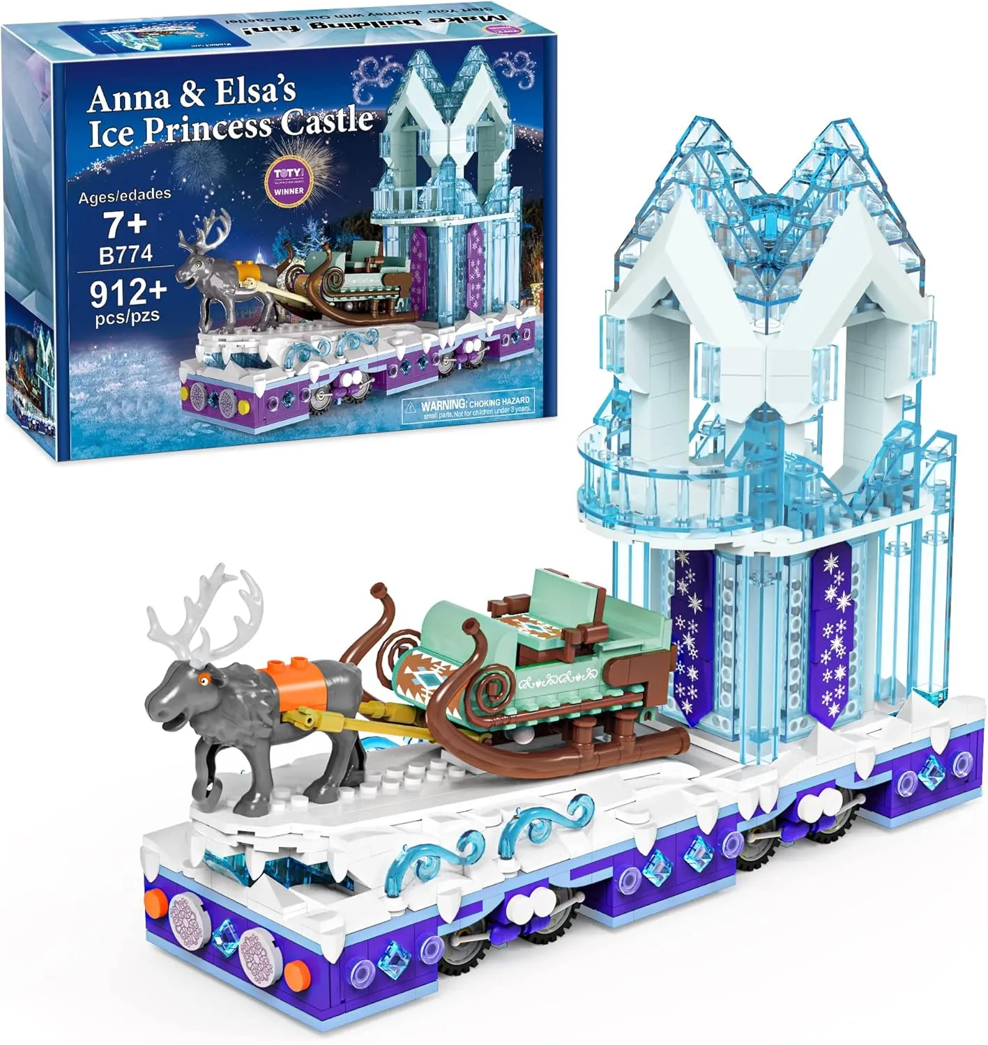 Educiro Ice Princess Castle with Reindeer Sven moveable Toy Building Set for Kids, Girls, and Boys Ages 8-12,(912 Pieces) Anna-Elsa's Toys Gift Ideas