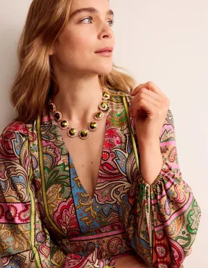 Embellished Flower Necklace-Green