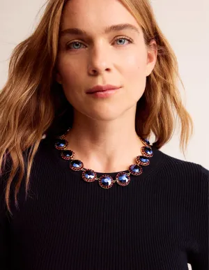 Embellished Flower Necklace-RED/BLUE
