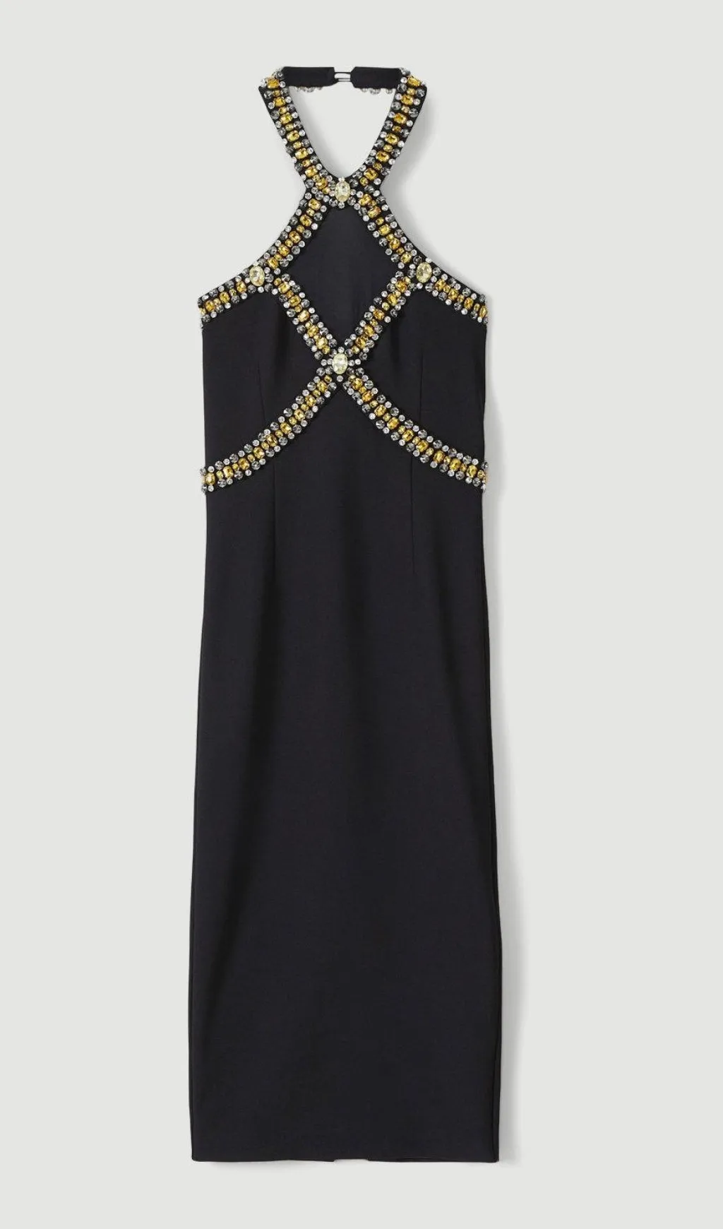 EmbelliShed Halter Midi Dress In Black