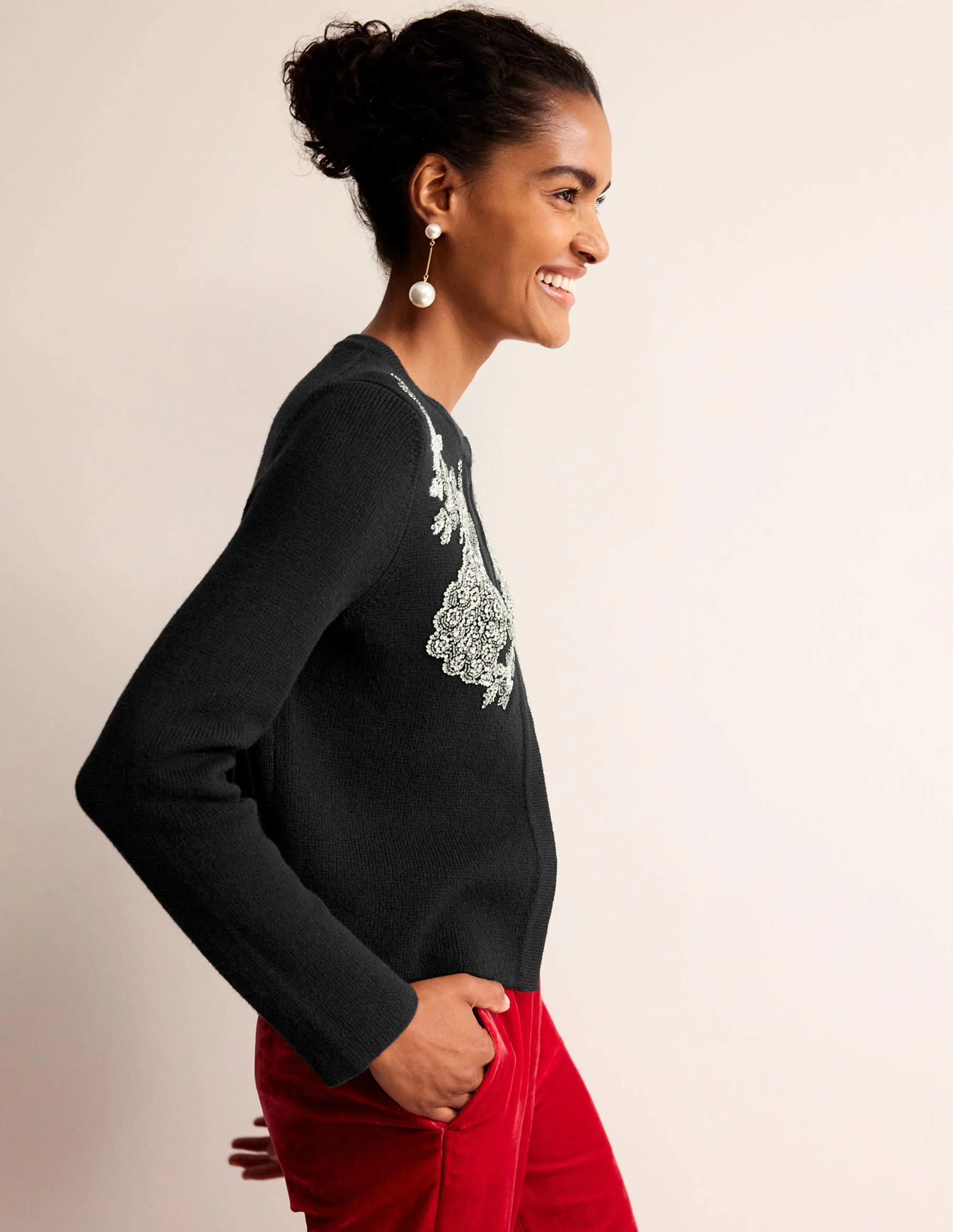 Embellished Knitted Jacket-Black