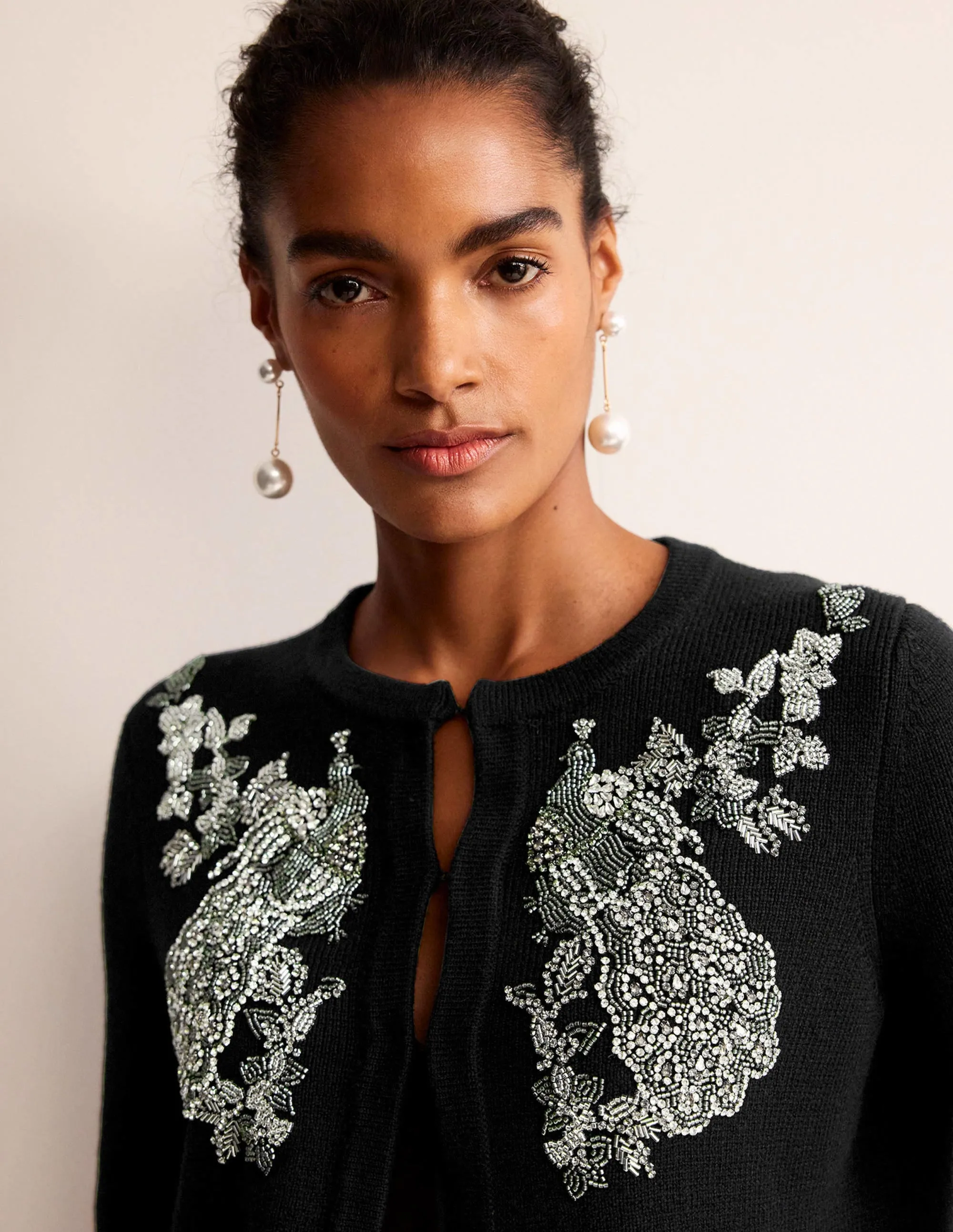Embellished Knitted Jacket-Black