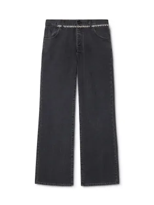 Embellished wide denim pants
