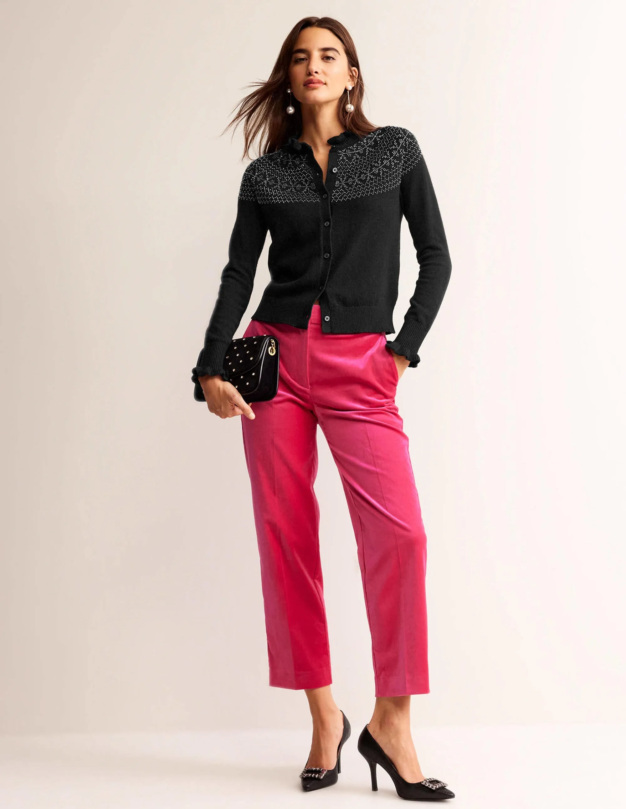 Embellished Yoke Cardigan-Black