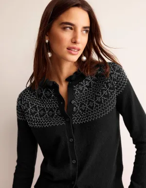 Embellished Yoke Cardigan-Black