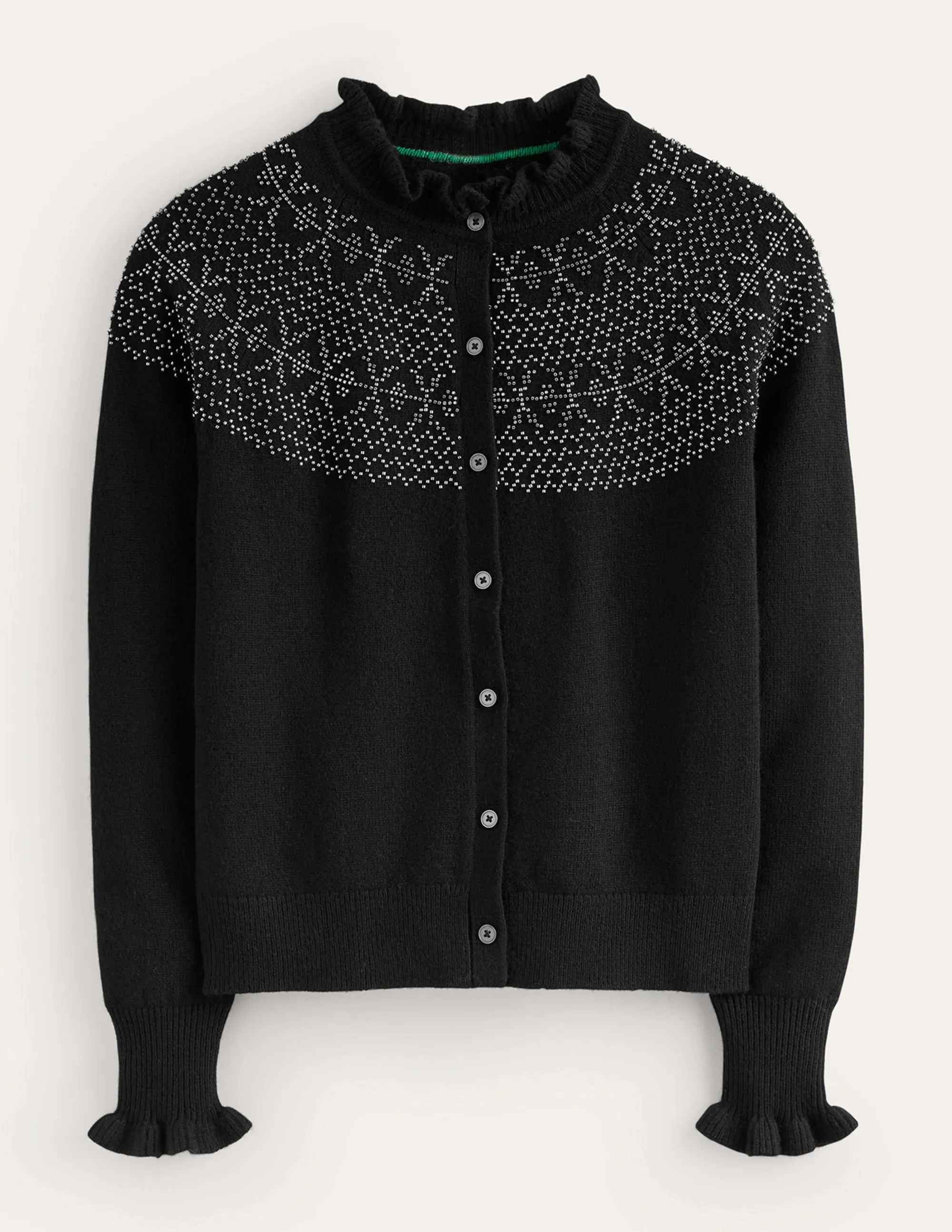 Embellished Yoke Cardigan-Black