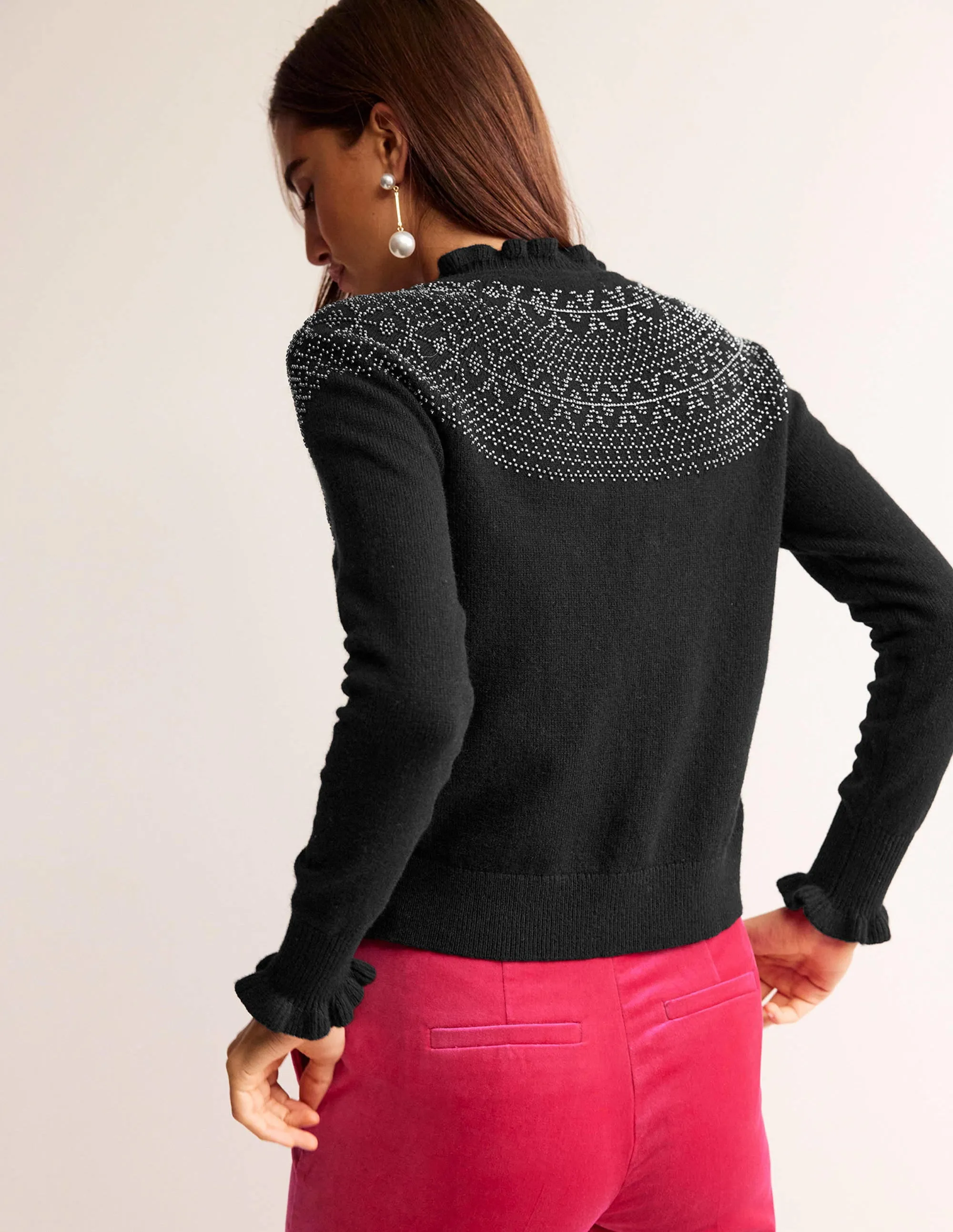Embellished Yoke Cardigan-Black