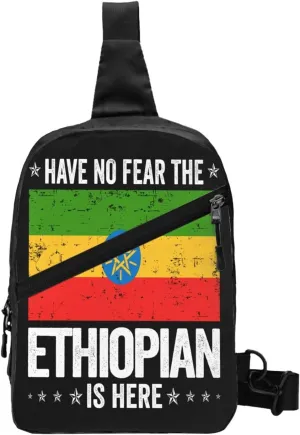 Ethiopia Flag The Ethiopian Is Here Portable Crossbody Bag Foldable Sling Bags Sports Gym Chest Daypack Reusable Shoulder Backpack Casual Diagonally Rucksack Fanny Packs