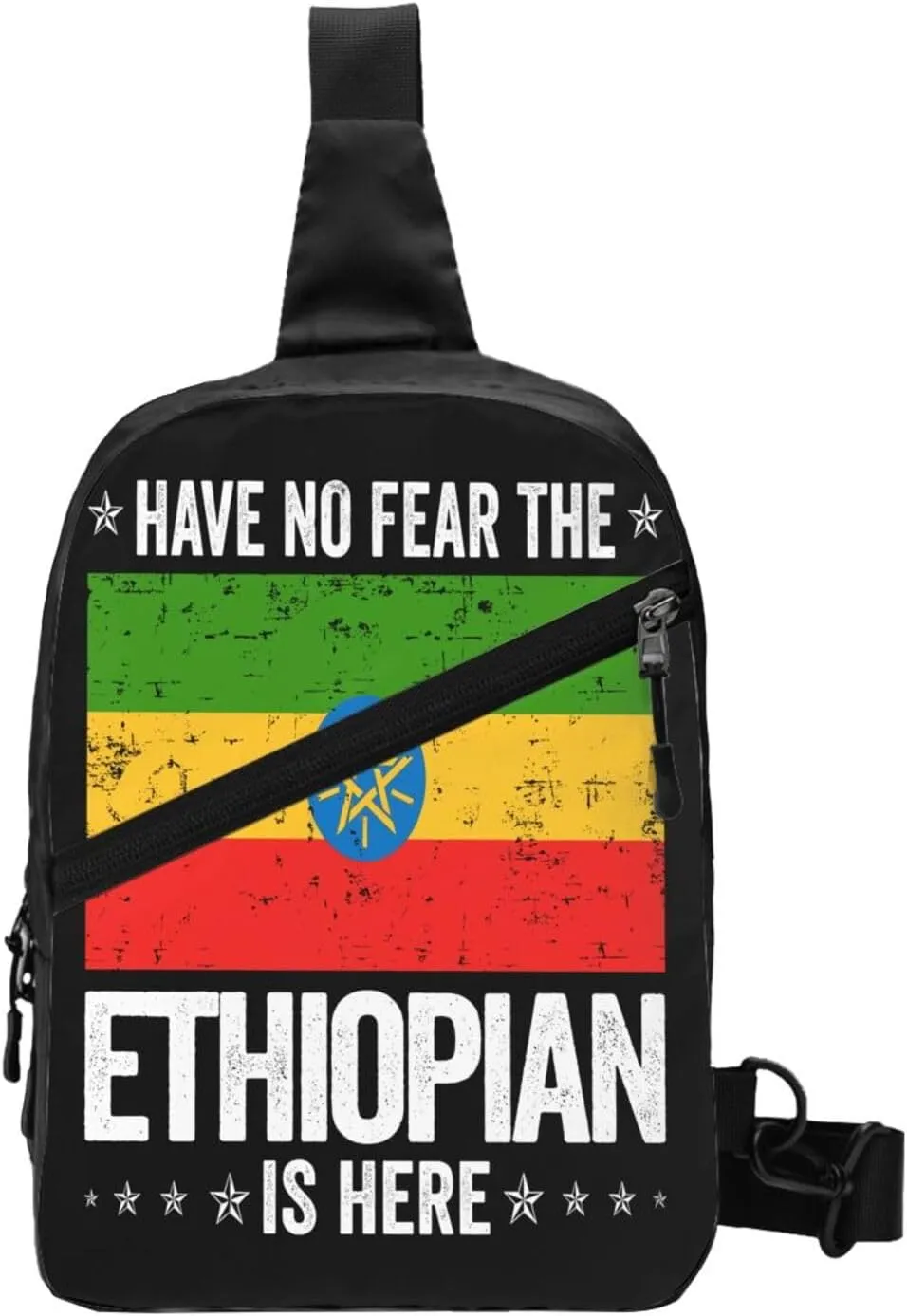 Ethiopia Flag The Ethiopian Is Here Portable Crossbody Bag Foldable Sling Bags Sports Gym Chest Daypack Reusable Shoulder Backpack Casual Diagonally Rucksack Fanny Packs