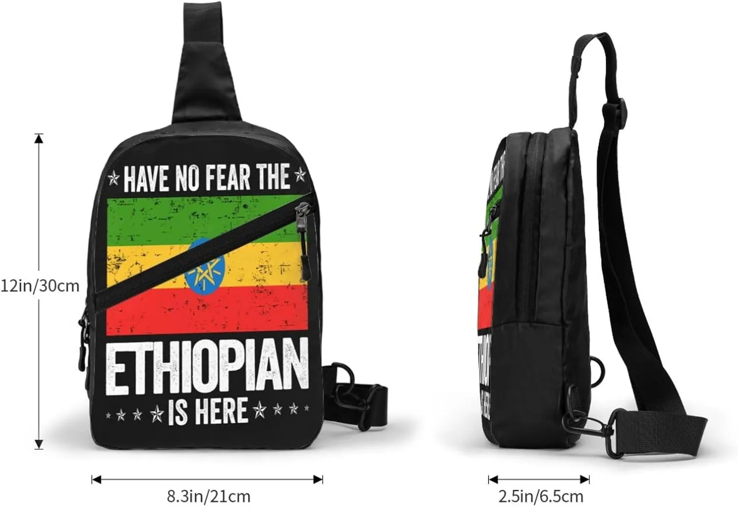 Ethiopia Flag The Ethiopian Is Here Portable Crossbody Bag Foldable Sling Bags Sports Gym Chest Daypack Reusable Shoulder Backpack Casual Diagonally Rucksack Fanny Packs