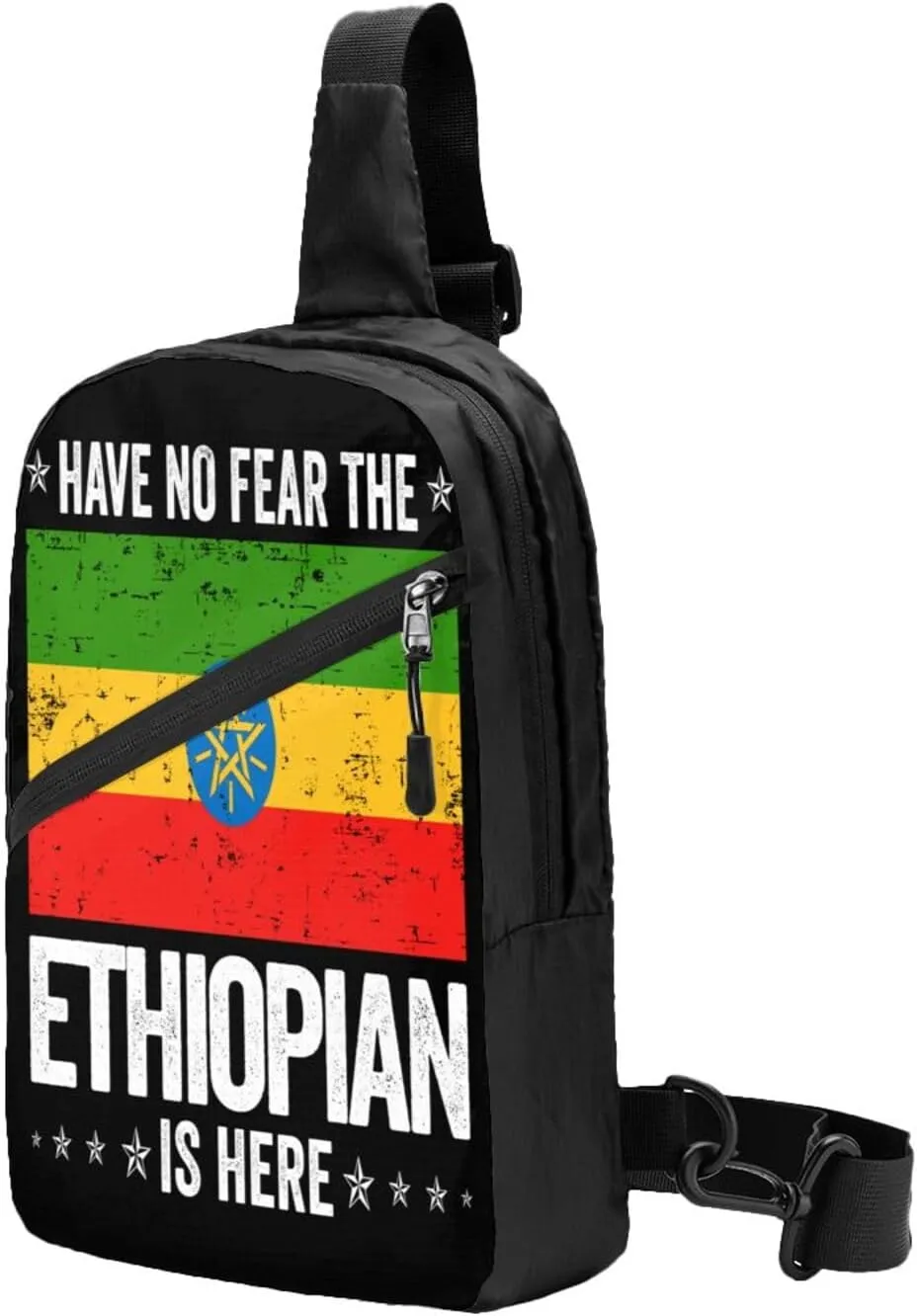 Ethiopia Flag The Ethiopian Is Here Portable Crossbody Bag Foldable Sling Bags Sports Gym Chest Daypack Reusable Shoulder Backpack Casual Diagonally Rucksack Fanny Packs
