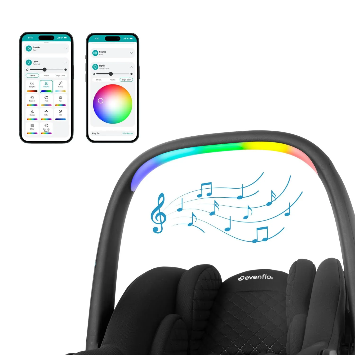 Evenflo Revolve180 LiteMax NXT Rotational Infant Car Seat with SensorySoothe (Jasper Black)