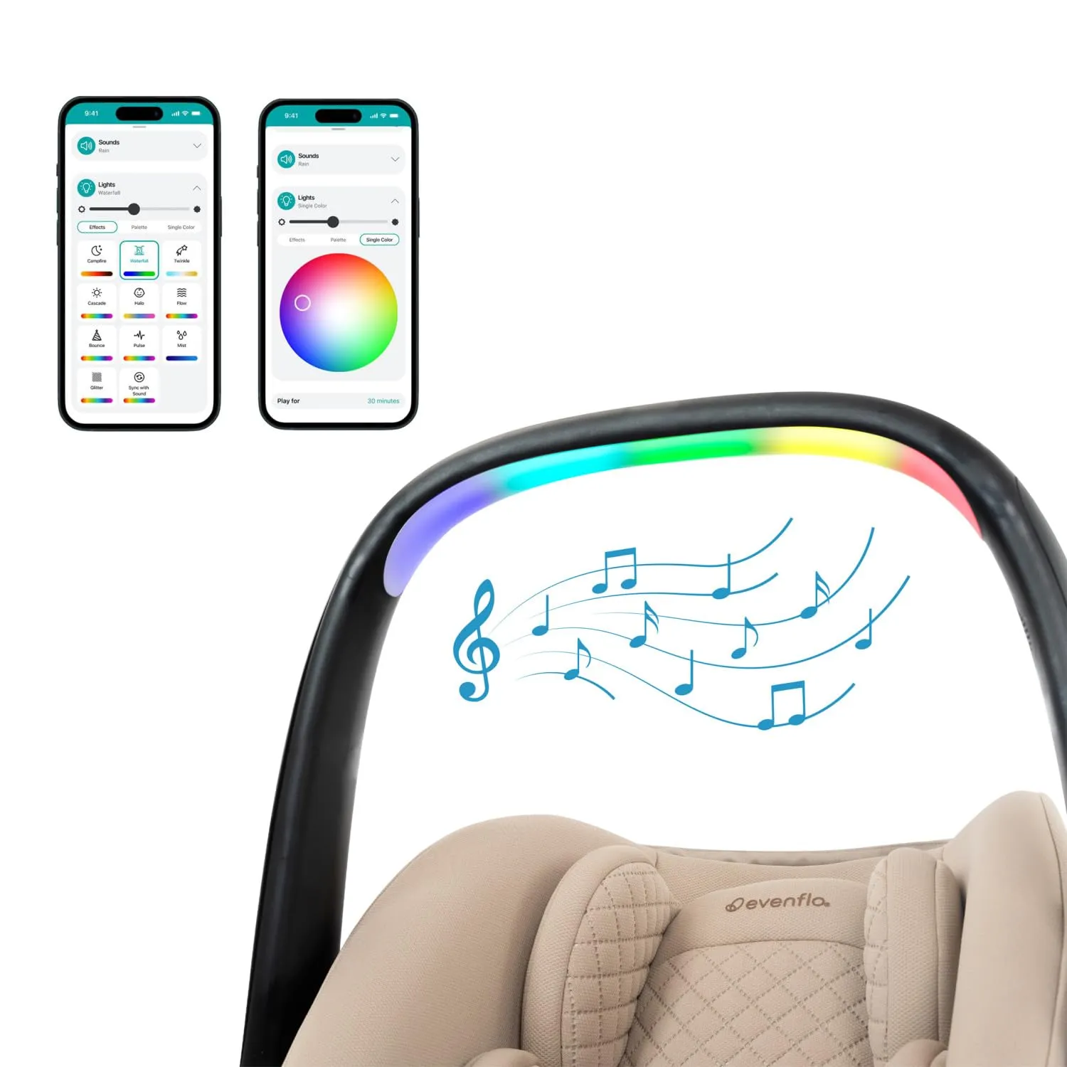Evenflo Revolve180 LiteMax NXT Rotational Infant Car Seat with SensorySoothe (Topaz)