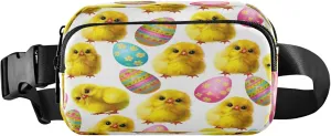 Exnundod Fanny Packs for Women & Men Cute Easter Chicks, Waist Pack Cartoon Colorful Eggs Crossbody Bags Belt Adjustable Strap for Running Hiking Workout