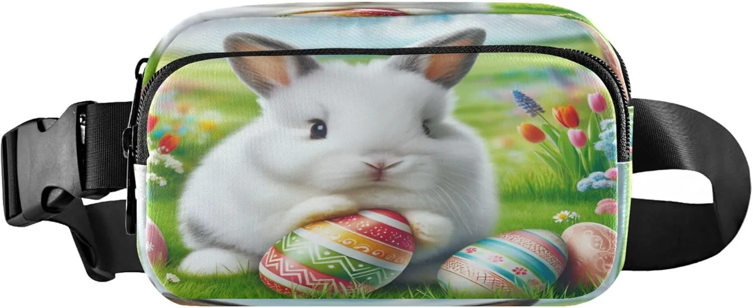 Exnundod Fanny Packs for Women & Men Easter Scene, Waist Pack Cute Bunny Colored Egg Crossbody Bags Belt Adjustable Strap for Running Hiking Workout