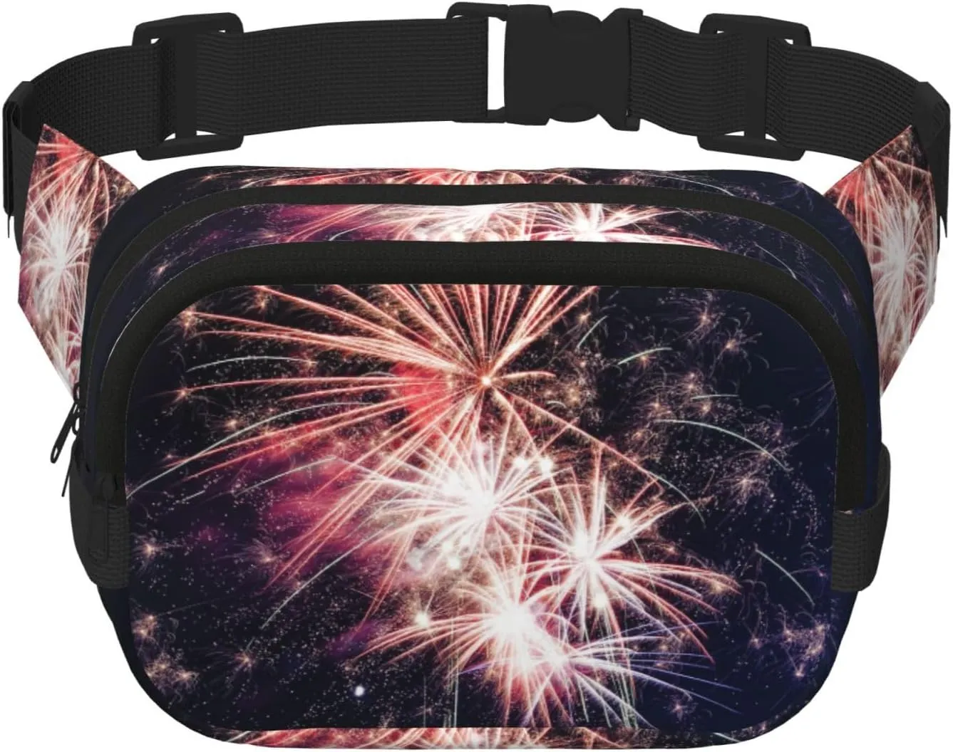 Explosion Firework Print Unisex Square Double Layer Waist Bag Trendy Crossbody Fanny Pack Travel Workouts