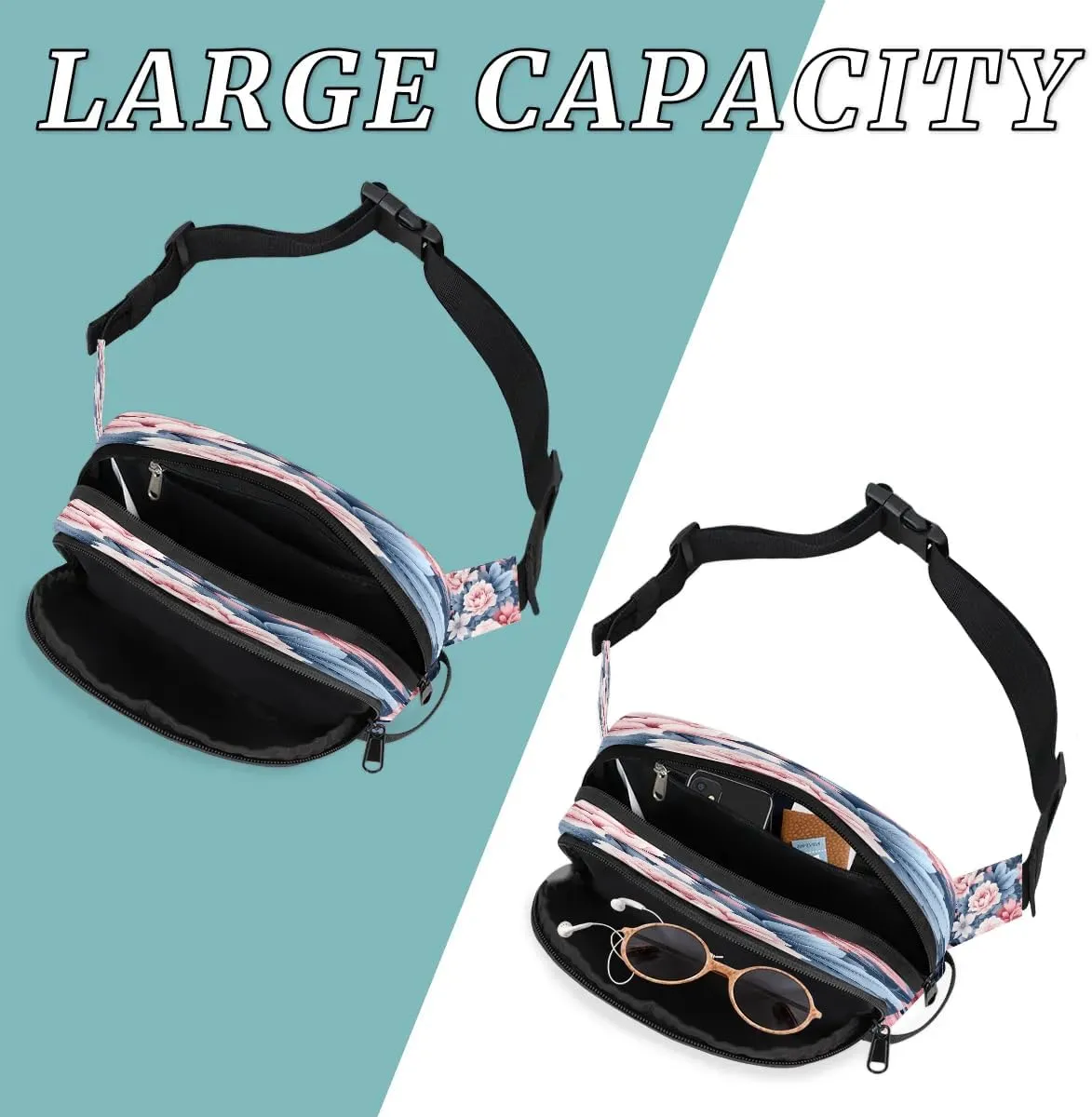 Exquisite Printing Vivid Flower Fanny Packs for Women Men Waterproof Waist Bag with Adjustable Strap Belt Bag for Travel Running Hiking