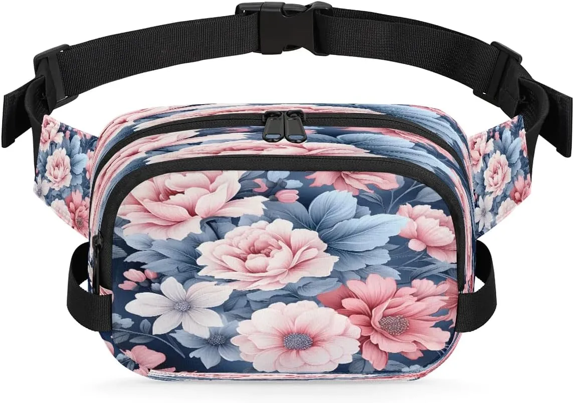 Exquisite Printing Vivid Flower Fanny Packs for Women Men Waterproof Waist Bag with Adjustable Strap Belt Bag for Travel Running Hiking