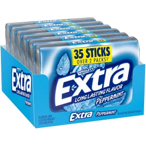 EXTRA Gum Peppermint, Bulk Chewing Gum Sugar-Free, Mega Pack of 6 with 35 Sticks Each