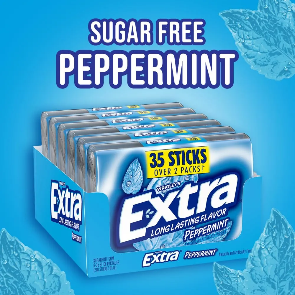 EXTRA Gum Peppermint, Bulk Chewing Gum Sugar-Free, Mega Pack of 6 with 35 Sticks Each