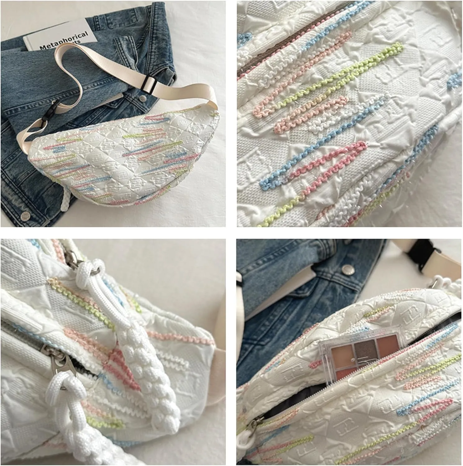 eYLun Women Fanny Pack Crossbody Bag Adjustable Casual Waist Bag FashionChest Bag Waist Pack for Travel Walking Running Hiking White A