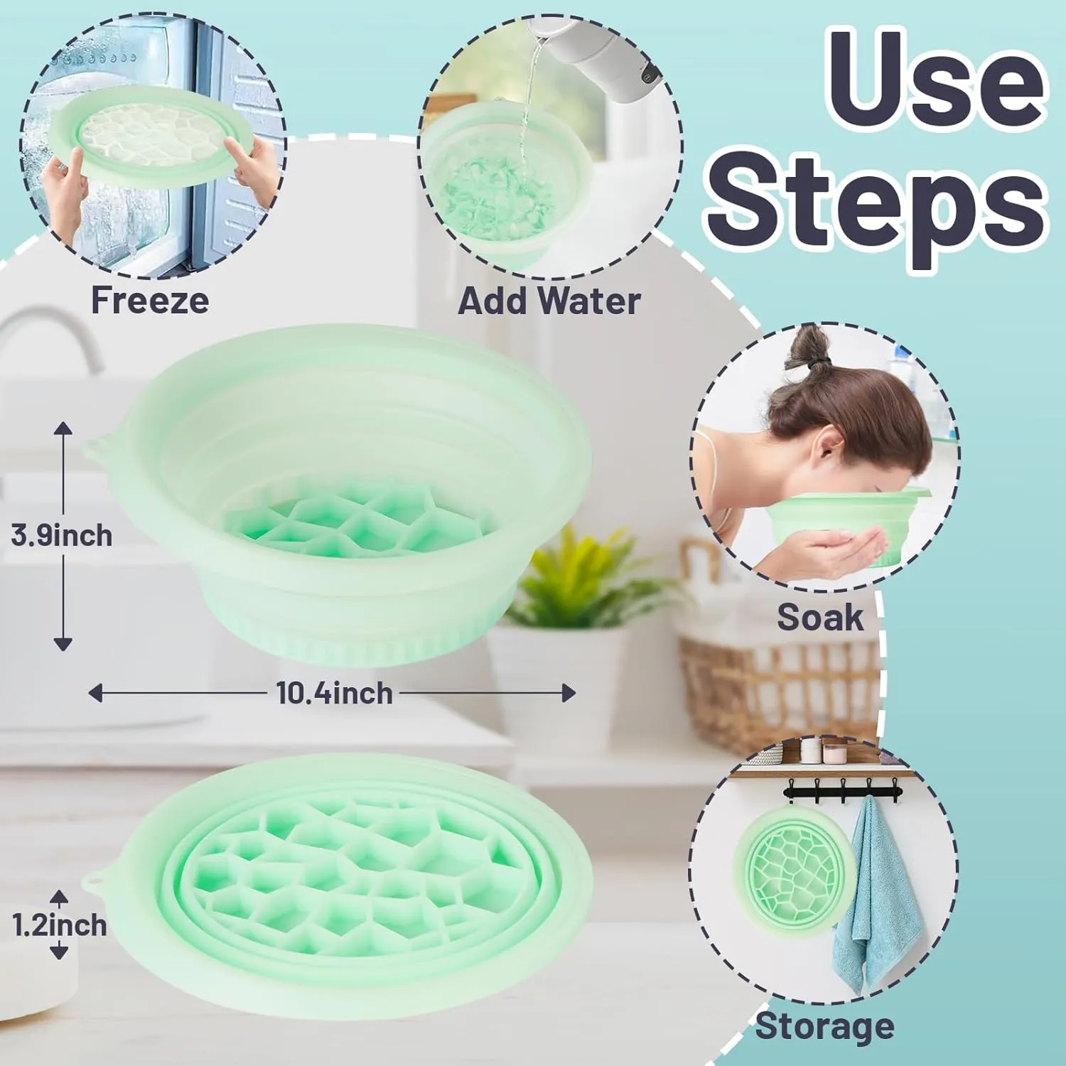Face Bowl for Ice with Built-In Icetray, Collapsible Silicone Wash Basin for Home Ice Water Facials, Cold Plunge Ice Bath, Portable Skincare - Facial Ice Therapy, Iced Fruit Beer Container