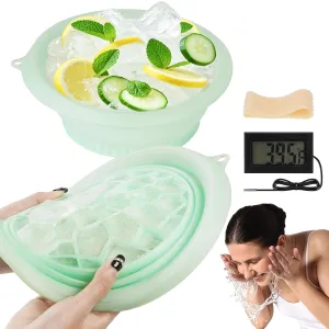 Face Bowl for Ice with Built-In Icetray, Collapsible Silicone Wash Basin for Home Ice Water Facials, Cold Plunge Ice Bath, Portable Skincare - Facial Ice Therapy, Iced Fruit Beer Container