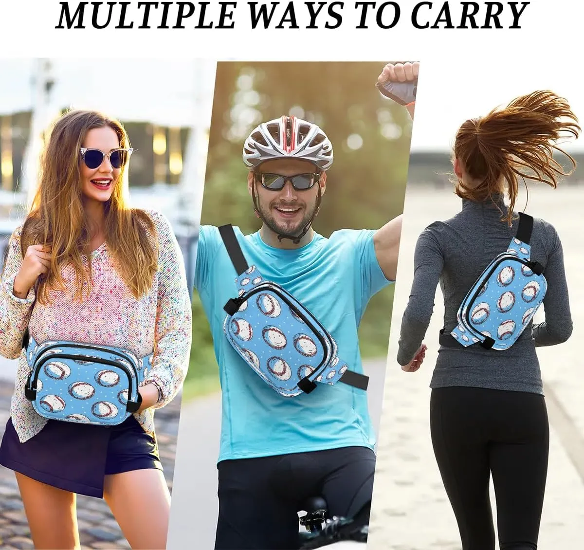 Fanny Pack Crossbody for Women Men Cartoon Baseball Fanny Pack Cross Body Bag for Shopping Traveling Running Hiking Cycling