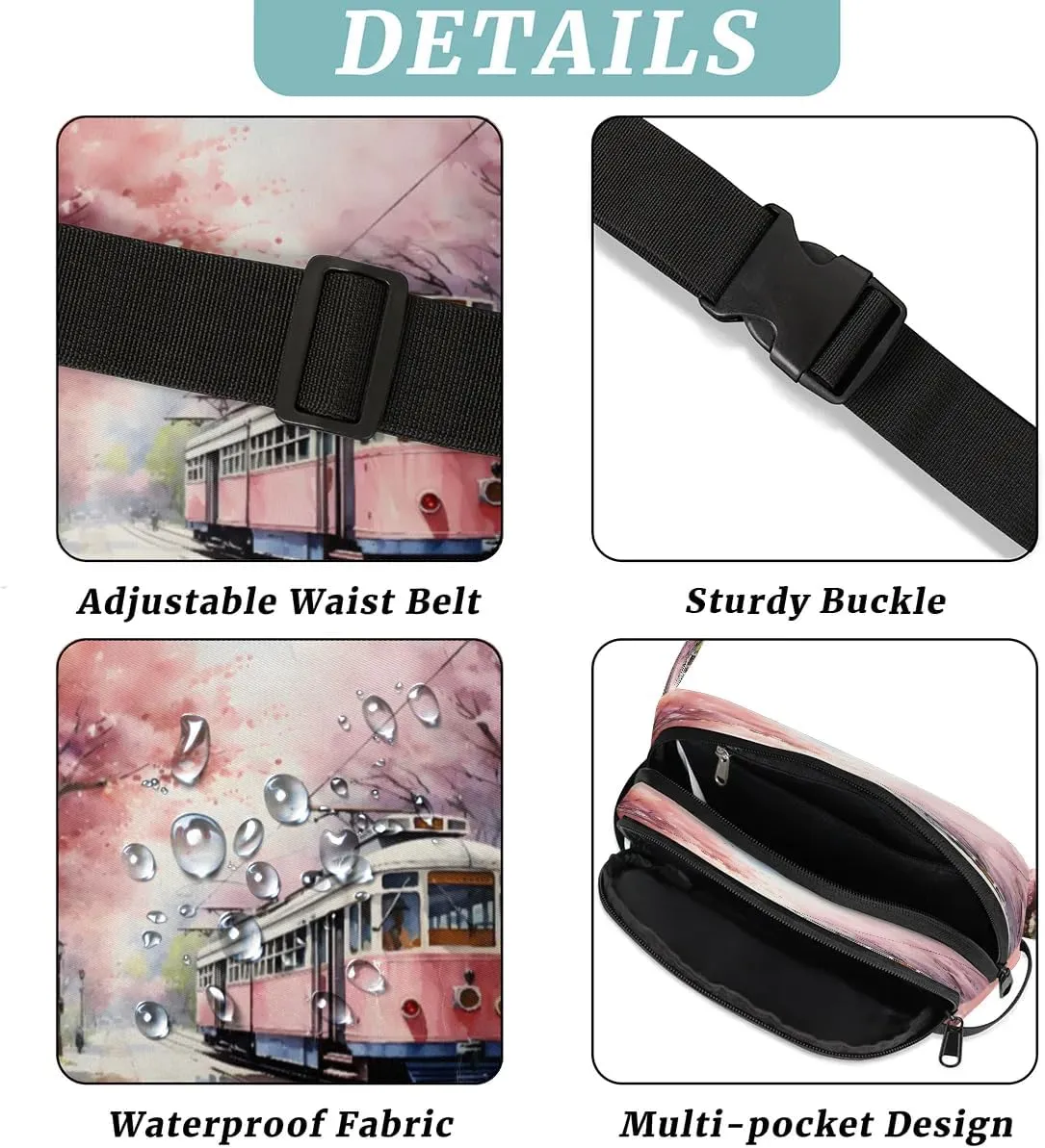 Fanny Pack Crossbody for Women Men Cherry Flower Train Fanny Pack Cross Body Bag for Shopping Traveling Running Hiking Cycling