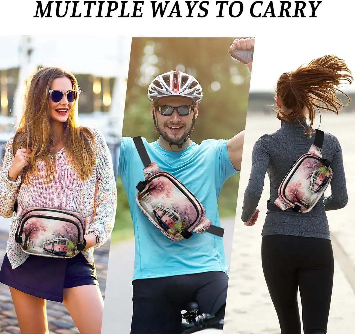 Fanny Pack Crossbody for Women Men Cherry Flower Train Fanny Pack Cross Body Bag for Shopping Traveling Running Hiking Cycling